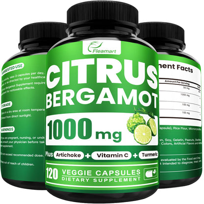 Citrus Bergamot 1000mg with Vitamin C – High Absorption 120 Capsules (Gluten Free, Non-GMO, Vegan)