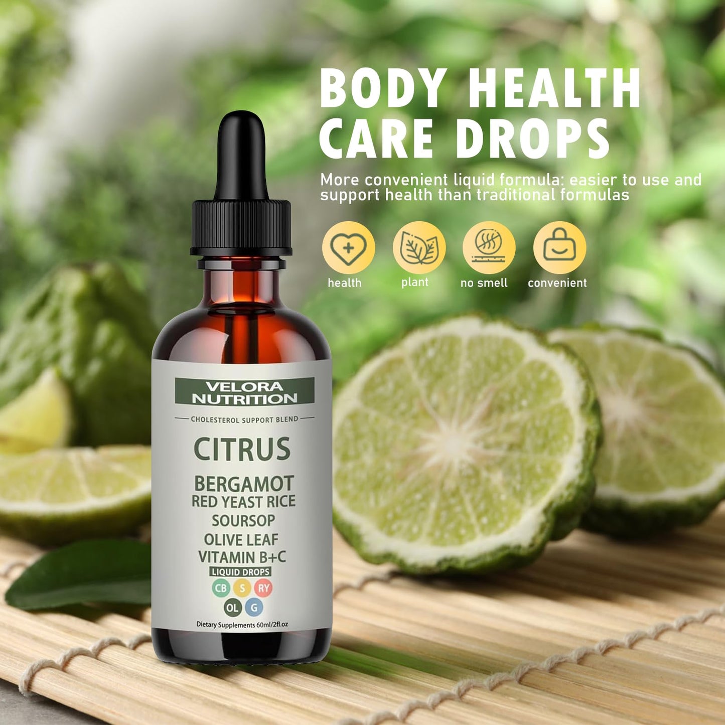 Red Yeast Rice Drops - Cholesterol Support Blend with Citrus Bergamot | 2 fl oz (60 ml)