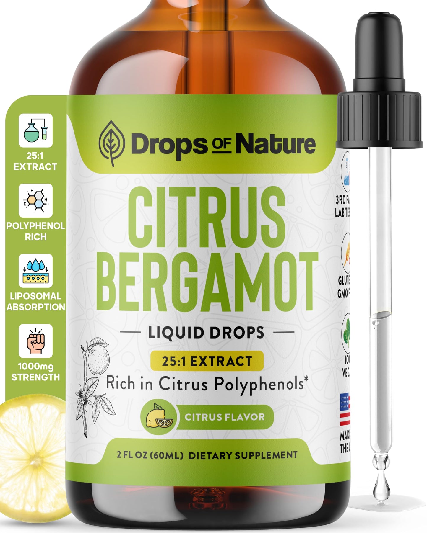 Citrus Bergamot Extract 25:1 Liquid Drops – Vegan & Gluten-Free | Heart Wellness & Metabolic Support