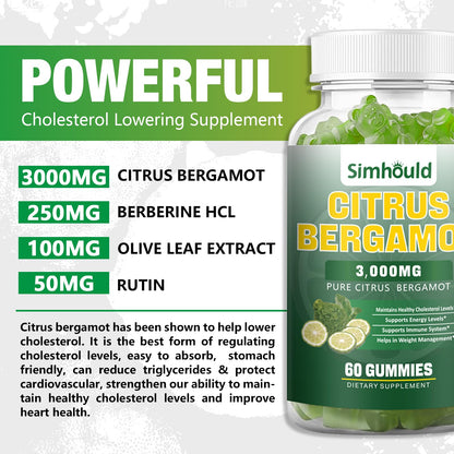 2 Pack Citrus Bergamot Gummies - 3000mg Bergamot Extract for Immune Support, Heart Health, and Healthy Aging - Vegan Lime Flavor (120 Gummies)