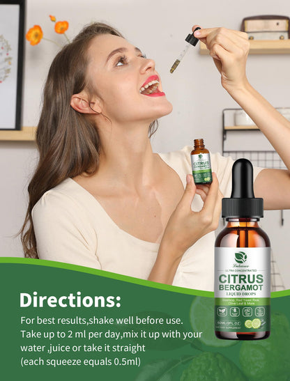 Citrus Bergamot Liquid Drops – High Absorption (2 Fl Oz) with Soursop, Garlic, Olive Leaf & Red Yeast Rice