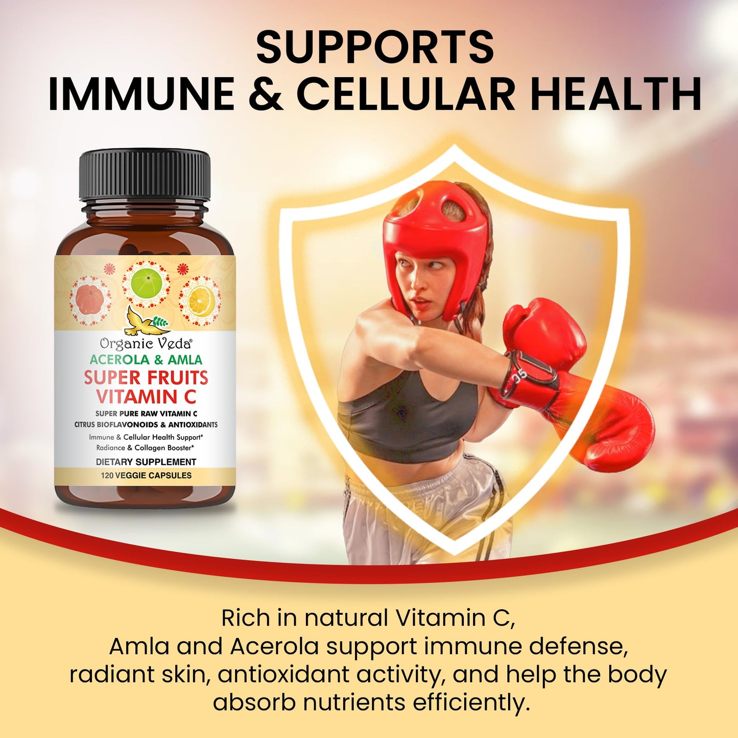 Organic Veda Superfruits Vitamin C Capsule – Acerola & Amla, 120 Vegan Pills