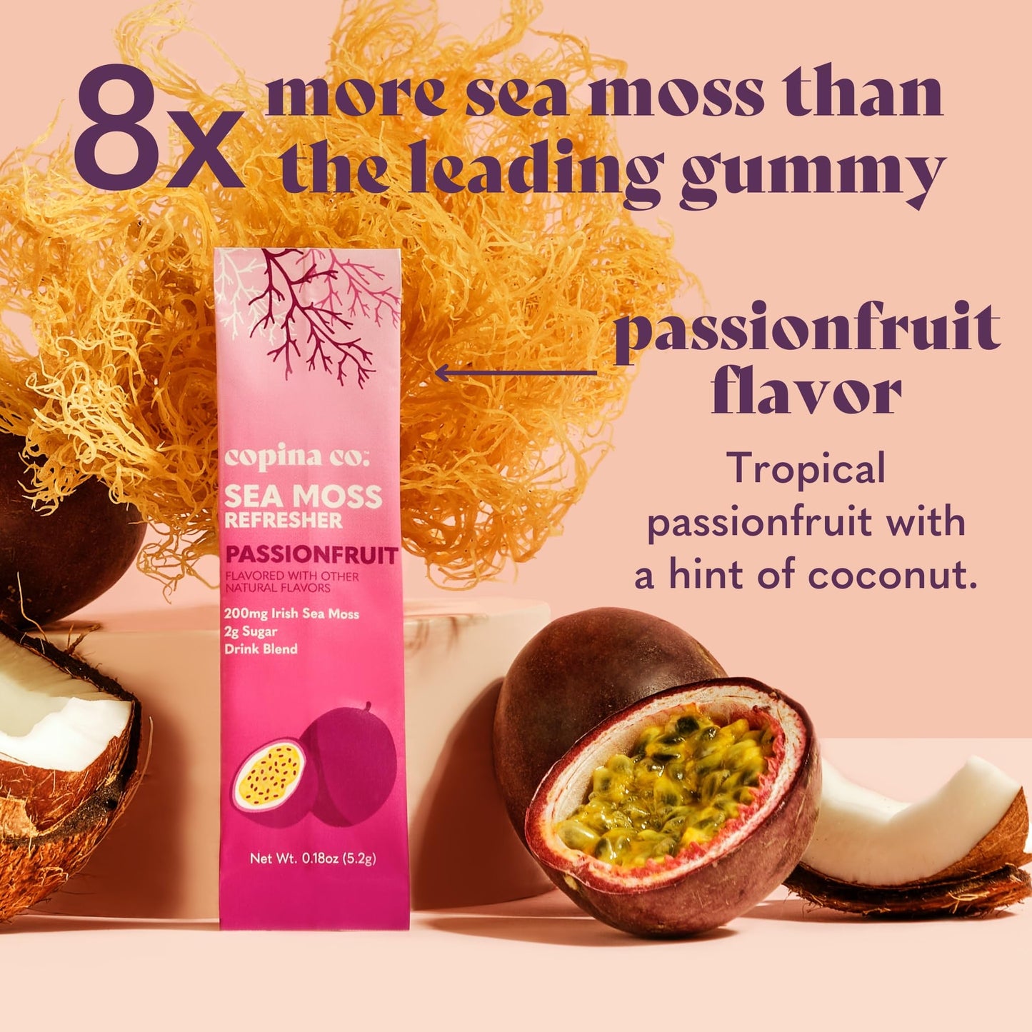 Organic Irish Sea Moss Powder – 200mg Packets | Gut Health & Immunity | Passionfruit & Citrus Blossom