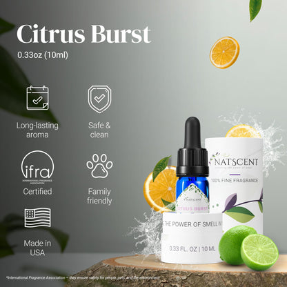 Citrus Burst Essential Oils for Diffusers for Home - 0.33 oz | IFRA Certified, Family-Friendly