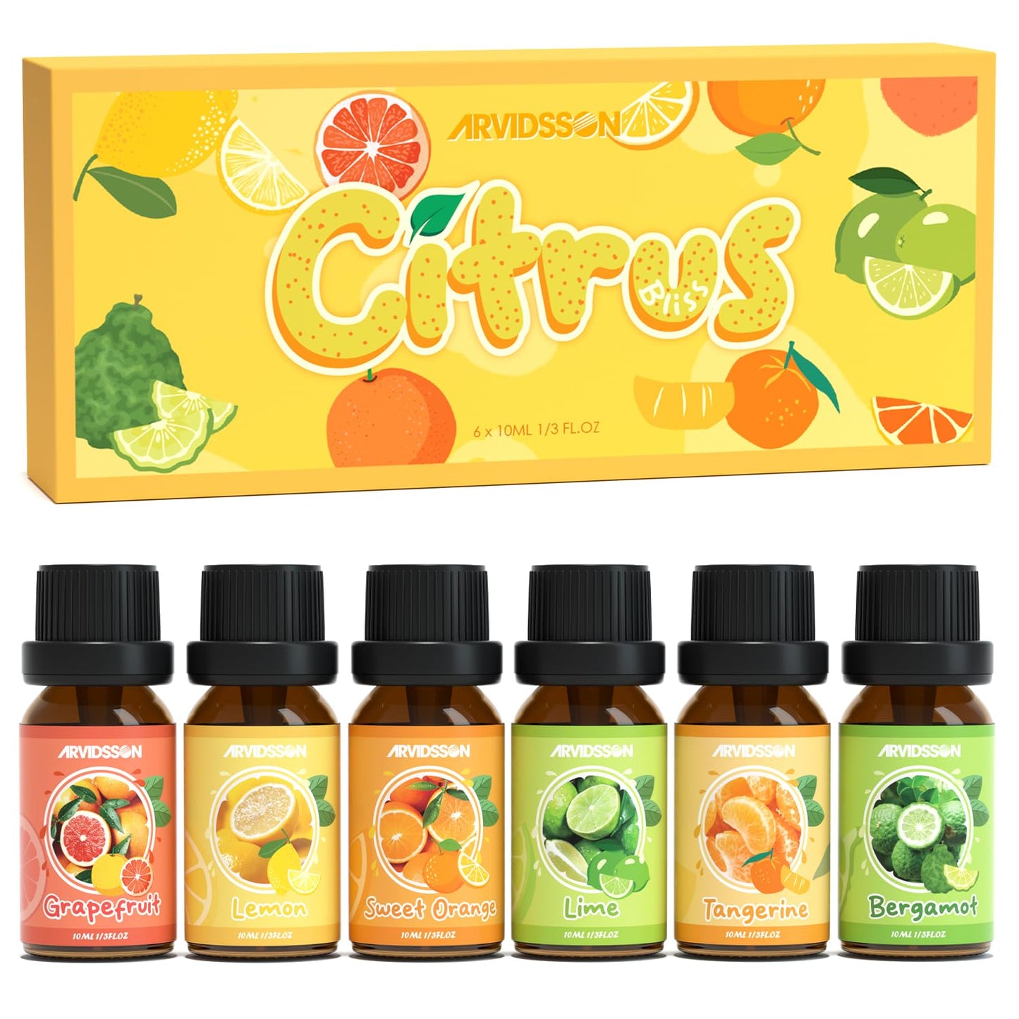 Citrus Essential Oils Set for Diffuser | ARVIDSSON Grapefruit, Bergamot, Orange, Lemon, Lime, Tangerine
