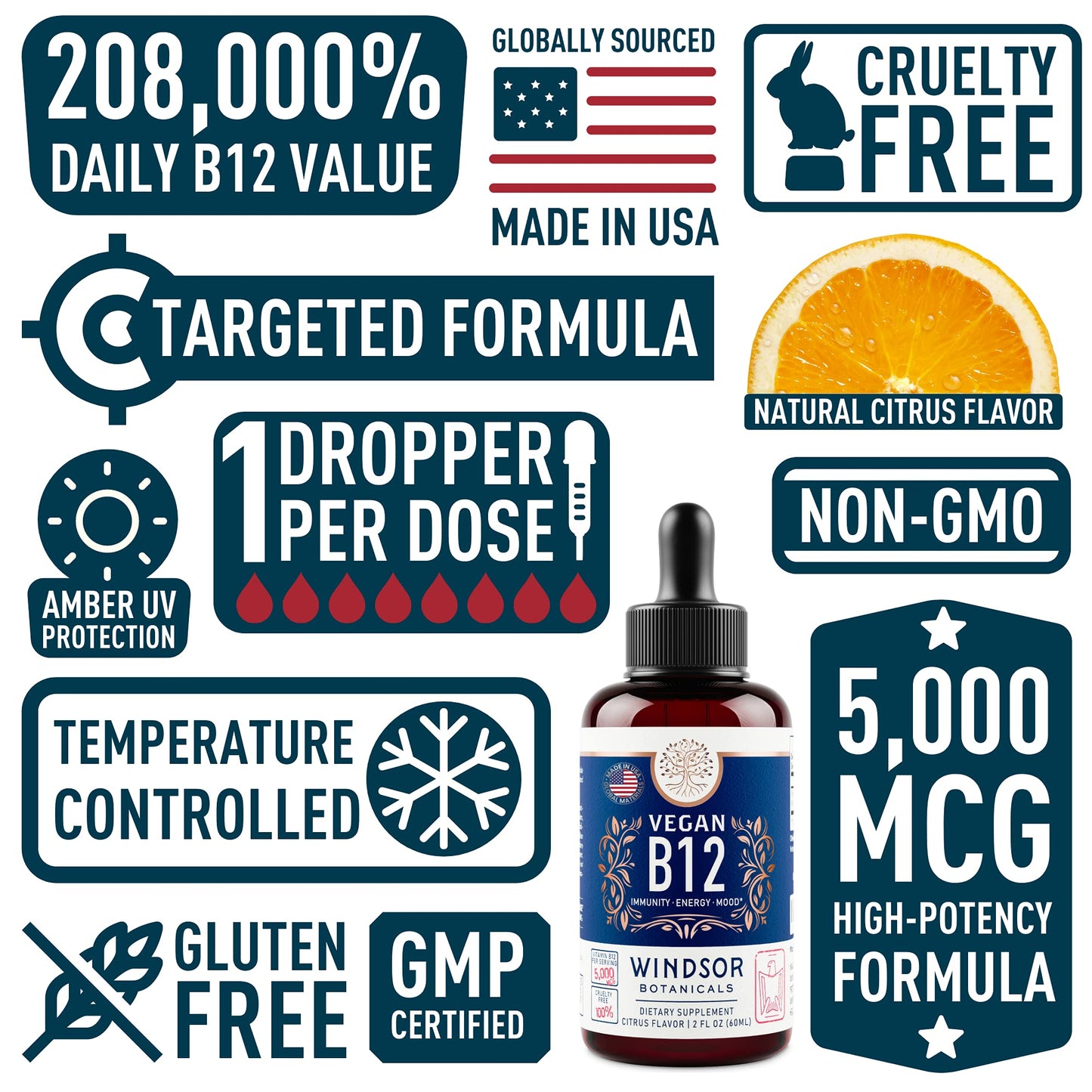 Vegan Vitamin B12 Liquid 5000 mcg | Sublingual Methylcobalamin Drops - 2oz