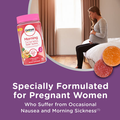 Centrum Morning Sickness Relief Gummies – Citrus Ginger, 60-Count, Gluten-Free