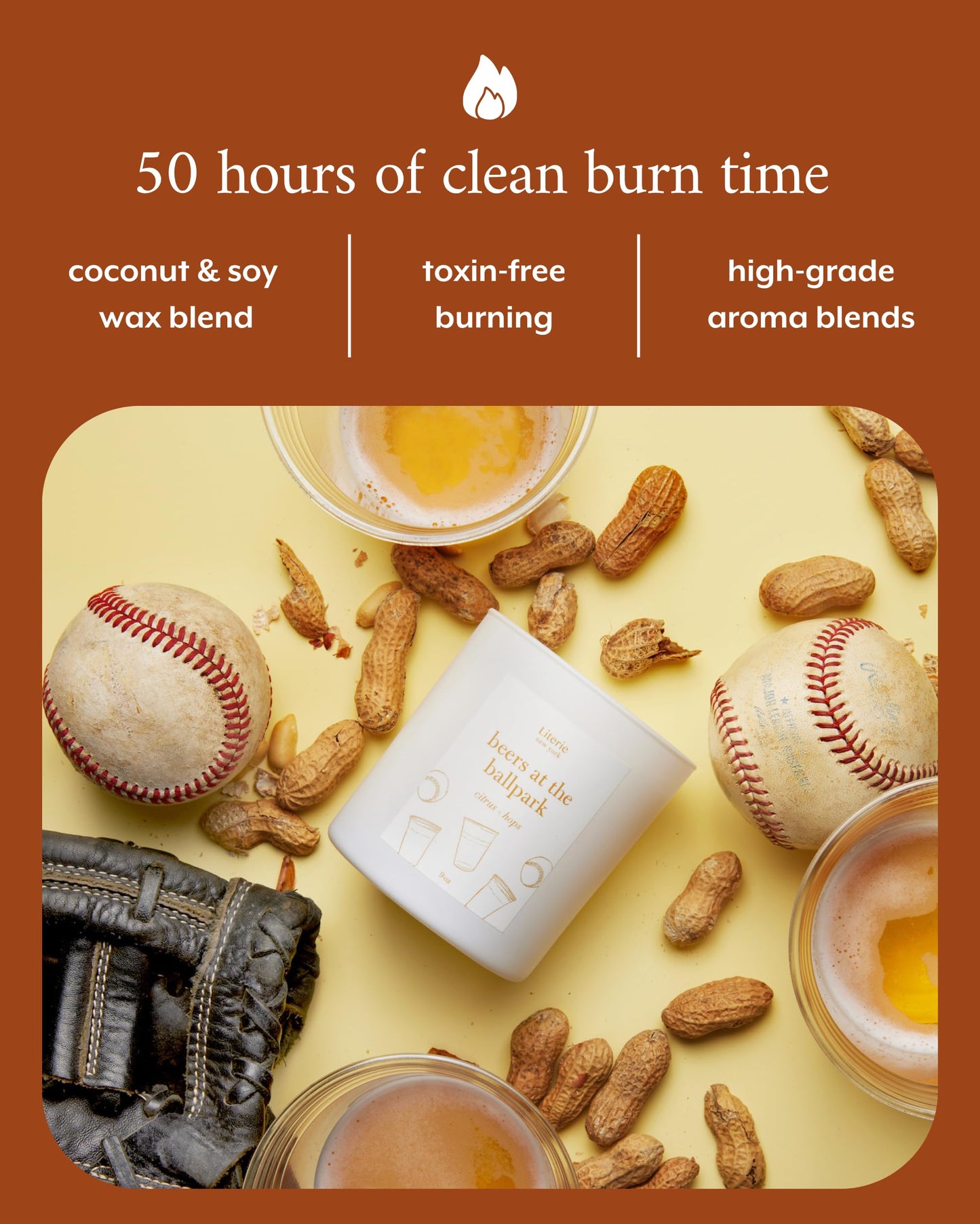 Beers at the Ballpark Candle – NYC Inspired Citrus & Hops, 9oz