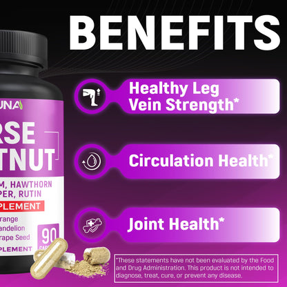 CIVIMUNA Horse Chestnut Capsules – 90 Capsules (3 Months Supply) with Butcher's Broom, Cayenne & More