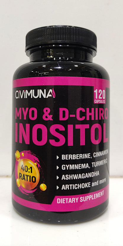 CIVIMUNA Inositol Supplement – Myo-Inositol & D-Chiro-Inositol with Ashwagandha, Cinnamon, Berberine – 120 Capsules