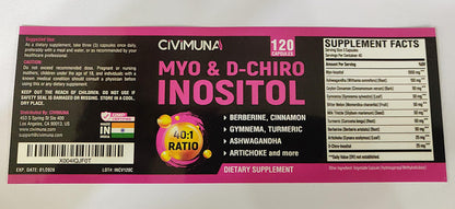 CIVIMUNA Inositol Supplement – Myo-Inositol & D-Chiro-Inositol with Ashwagandha, Cinnamon, Berberine – 120 Capsules