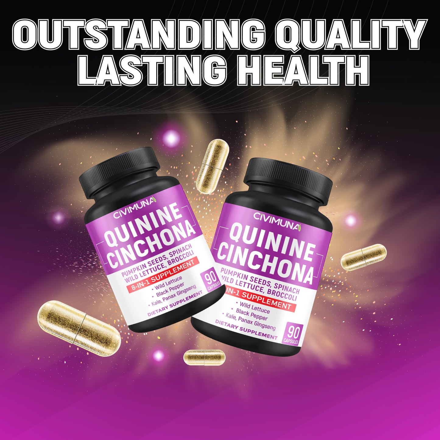 CIVIMUNA Quinine Cinchona Bark Capsules – 90 Count for 3 Months
