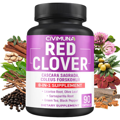 CIVIMUNA Red Clover Capsules – 90 Caps for 3 Months Supply | Red Clover, Cascara Sagrada, Coleus Forskohlii