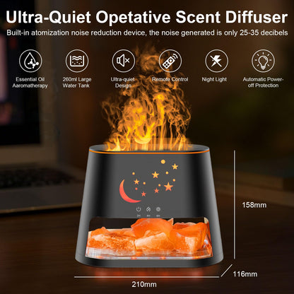 cjc 2-in-1 Ultrasonic Diffuser & Himalayan Salt Lamp — 260ml, 8-Color Flame, Auto-Off