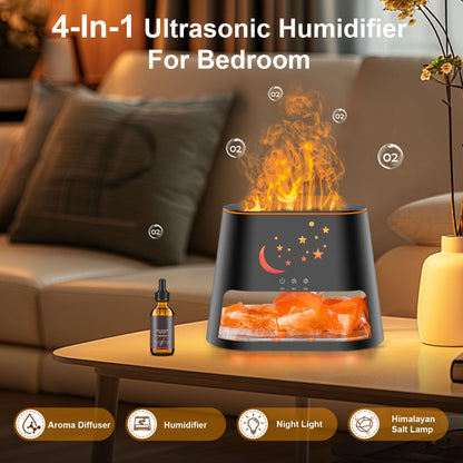 cjc 2-in-1 Ultrasonic Diffuser & Himalayan Salt Lamp — 260ml, 8-Color Flame, Auto-Off