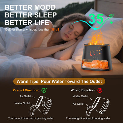 cjc 2-in-1 Ultrasonic Diffuser & Himalayan Salt Lamp — 260ml, 8-Color Flame, Auto-Off