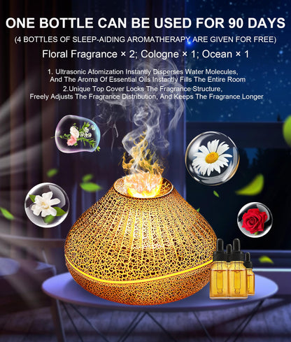 CJC Essential Oil Volcano Diffuser – LED Flame, 7-Color Lights, Quiet Mist, Auto-Off, 160ml with 4 Oils