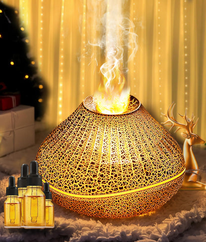 CJC Essential Oil Volcano Diffuser – LED Flame, 7-Color Lights, Quiet Mist, Auto-Off, 160ml with 4 Oils