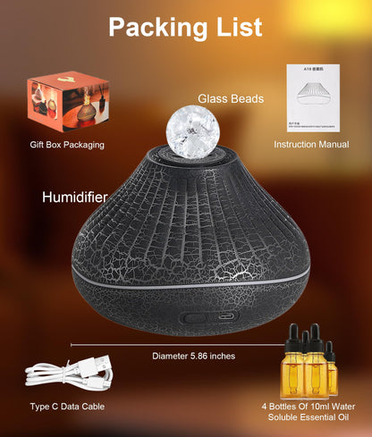 CJC Essential Oil Volcano Diffuser – LED Flame, 7-Color Lights, Quiet Mist, Auto-Off, 160ml with 4 Oils