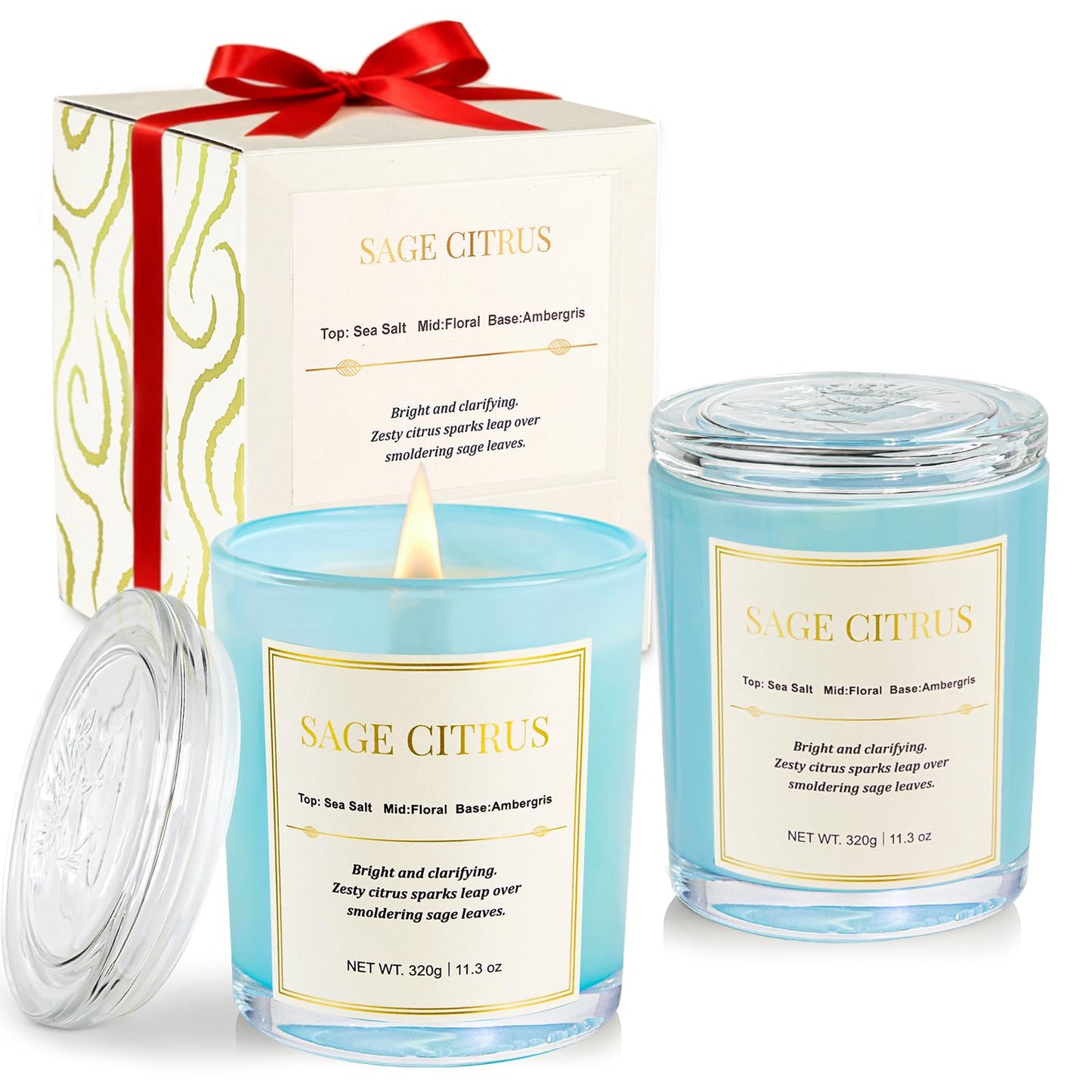 CJVIUS 2 Pack Candles – Sage Citrus Wood Wick, 22.6 oz, 150 Hours