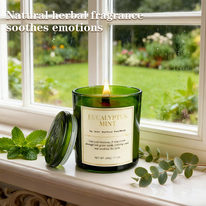 CJVIUS 2 Pack Candles – Wood Wick Eucalyptus Mint, 22.6 oz, 150 Hour Burn Time