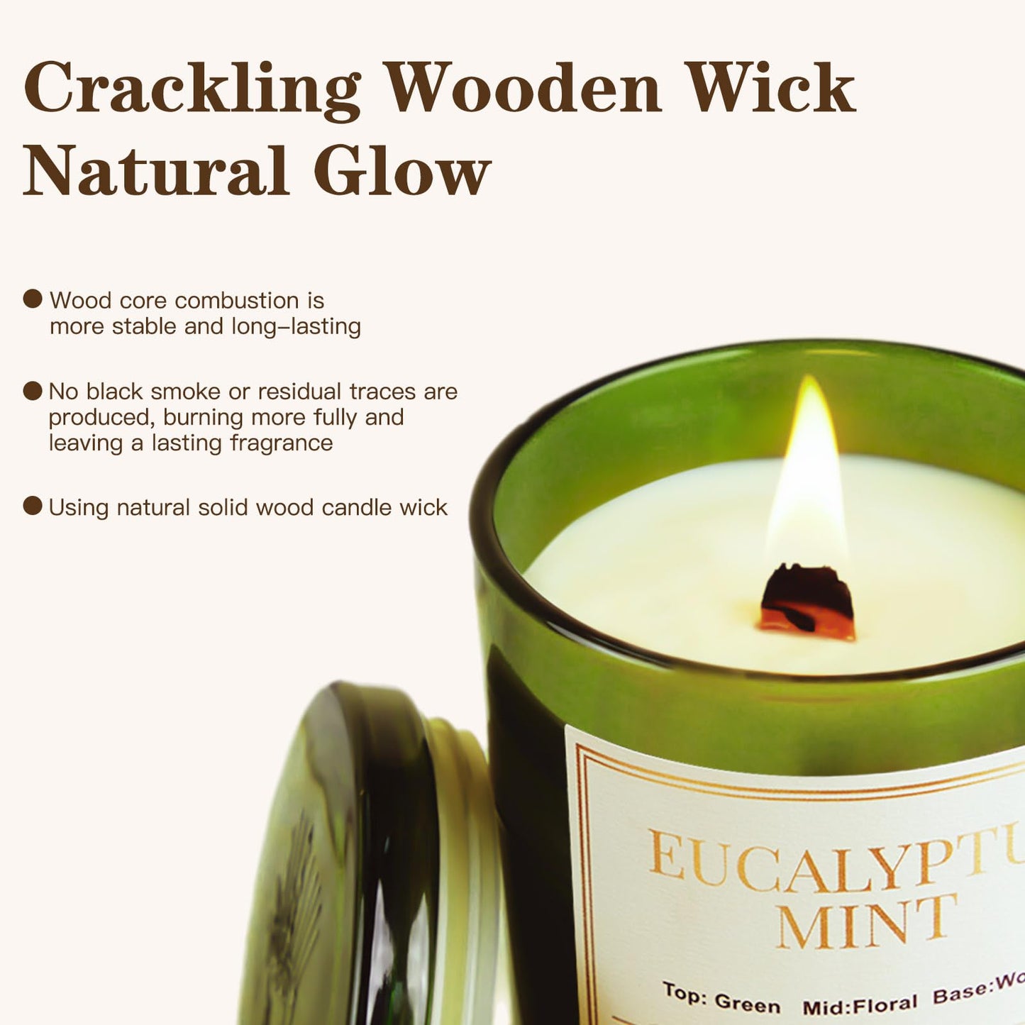 CJVIUS 2 Pack Candles – Wood Wick Eucalyptus Mint, 22.6 oz, 150 Hour Burn Time