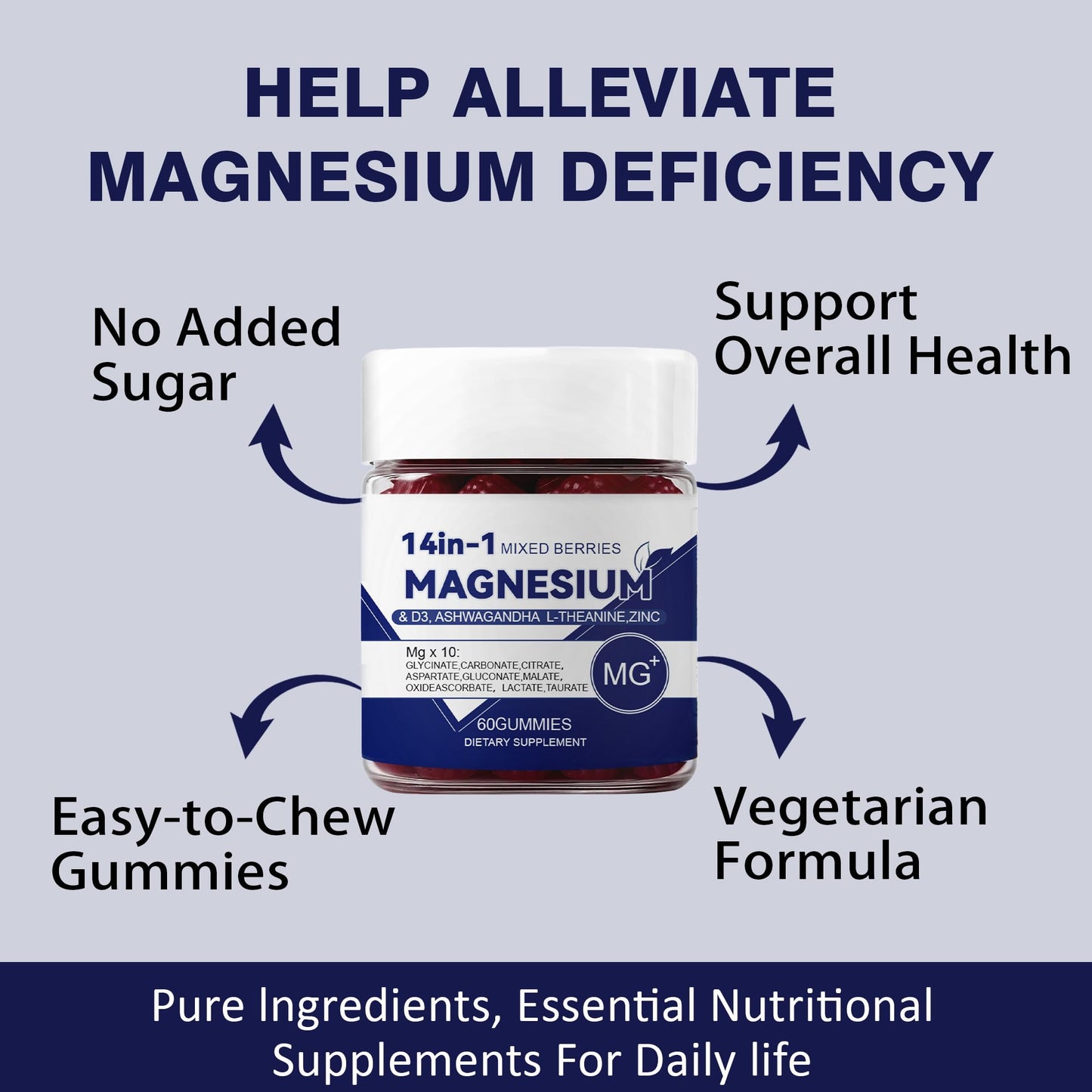 CKPCKP 14-in-1 Magnesium Gummies with Ashwagandha, L-Theanine, Vitamin D3 & Zinc – Magnesium Glycinate for Women – 60 Gummies