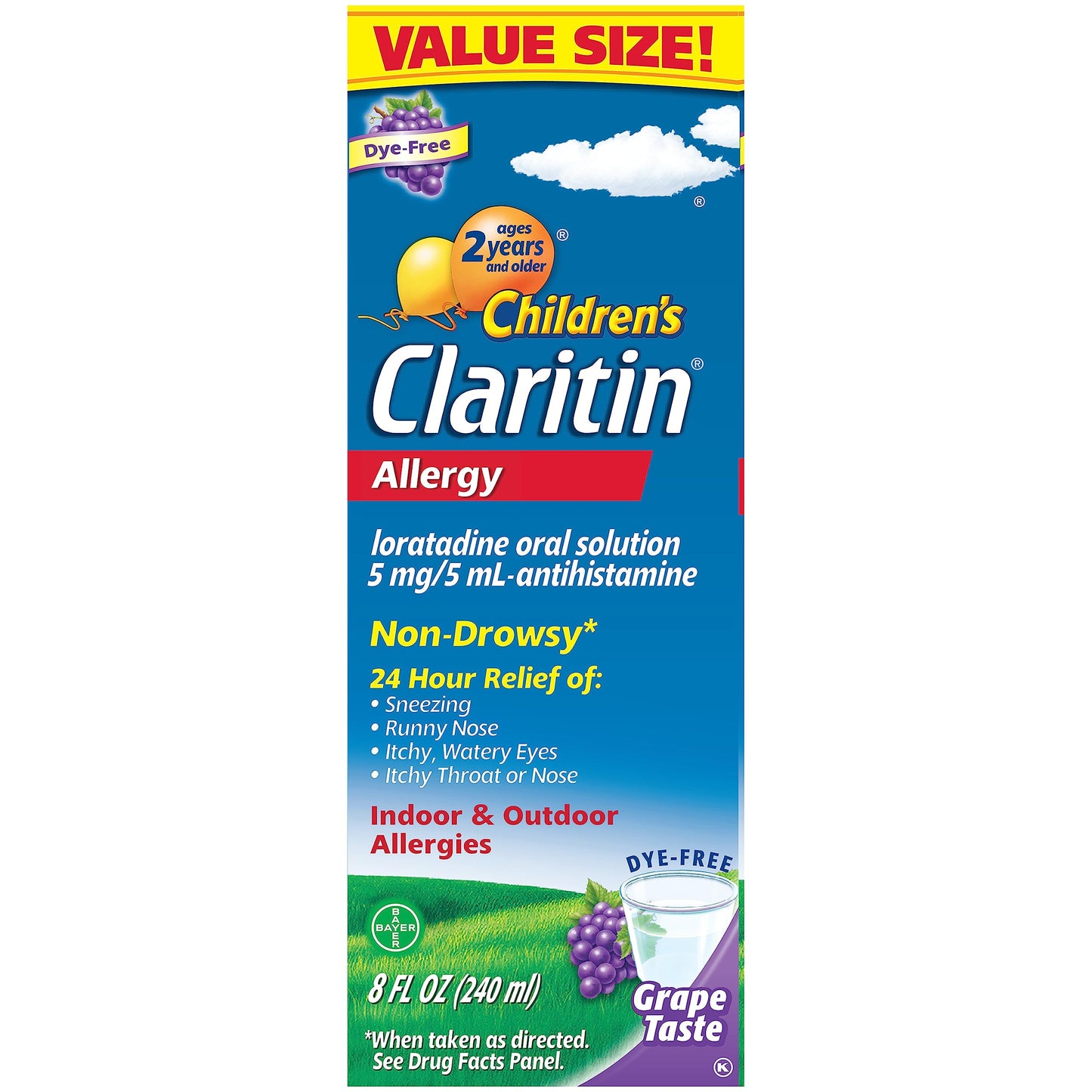 Claritin Children’s Allergy Medicine – 24-Hour Non-Drowsy Loratadine 5 mg (Grape, 8 oz)