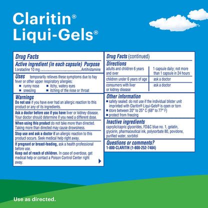 Claritin Liqui-Gels 24 Hour Allergy Relief | Non-Drowsy Loratadine Capsules, 30 Count
