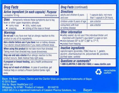 Claritin Liqui-Gels 24 Hour Allergy Relief | Non-Drowsy Loratadine Capsules, 30 Count