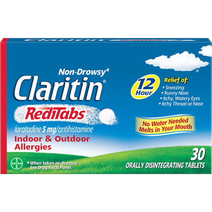 Claritin RediTabs 12 Hour Non-Drowsy Allergy Medicine | Loratadine 5 mg, 30 Count, Pack of 2