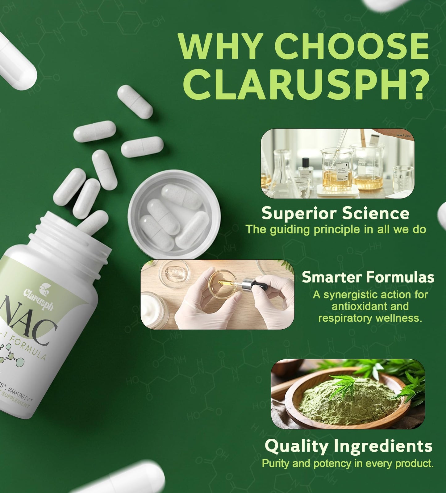 Clarusph NAC 1200mg – N-Acetyl Cysteine for Respiratory Support | Vegan, Gluten Free, 90 Caps