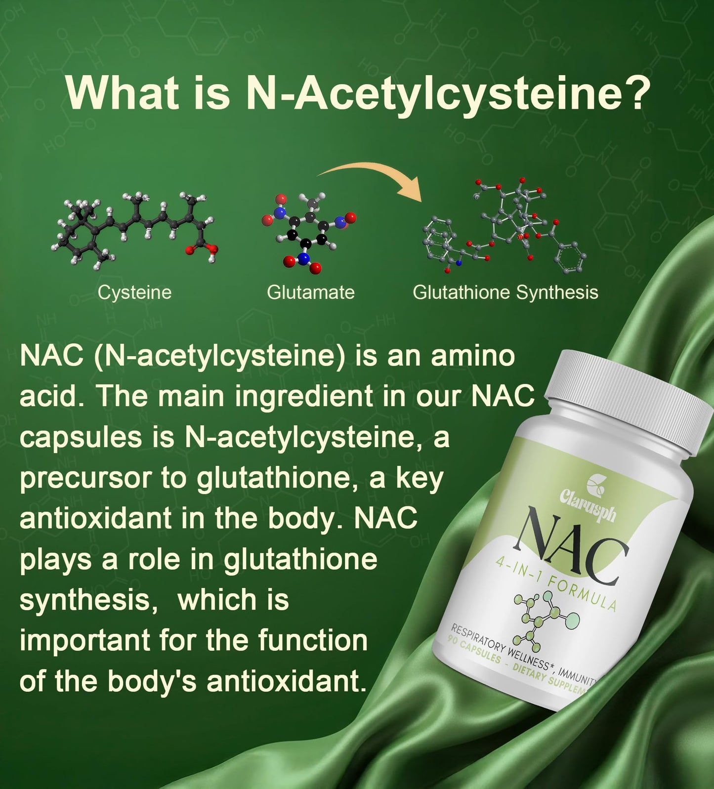 Clarusph NAC 1200mg – N-Acetyl Cysteine for Respiratory Support | Vegan, Gluten Free, 90 Caps
