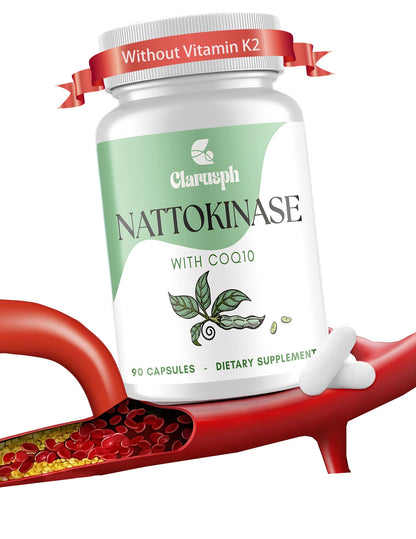 Clarusph Nattokinase Supplement for Circulation – 8000 FU + CoQ10, 90 Capsules, Gluten-Free