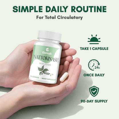 Clarusph Nattokinase Supplement for Circulation – 8000 FU + CoQ10, 90 Capsules, Gluten-Free