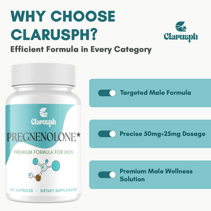 Clarusph Pregnenolone 50mg for Men + DHEA 25mg – 90 Capsules