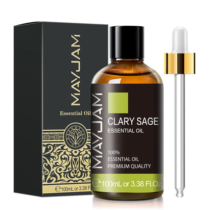 Clary Sage Essential Oil with Glass Dropper – MAYJAM 100ml (3.38 fl oz) for Aromatherapy & Relaxation
