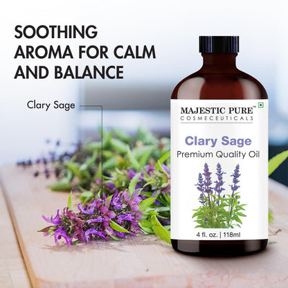 Majestic Pure Clary Sage Essential Oil – 4 oz Glass Bottle with Dropper, 100% Pure & Natural