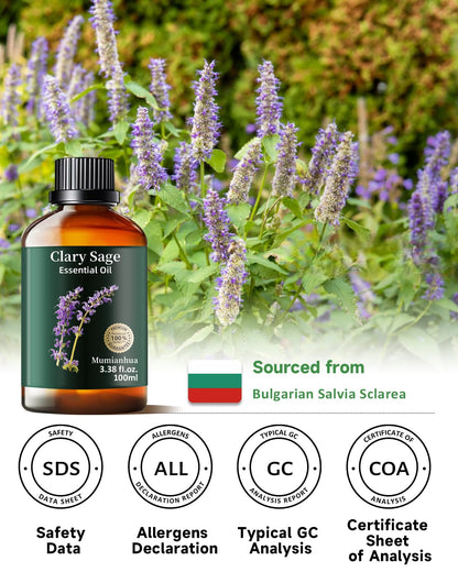 Clary Sage Essential Oil Pure | Mumianhua Natural Clary Sage Oil, 3.38 Fl Oz