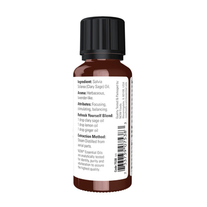 NOW Clary Sage Essential Oil - Steam Distilled, 1 oz | Vegan, Child-Resistant Cap