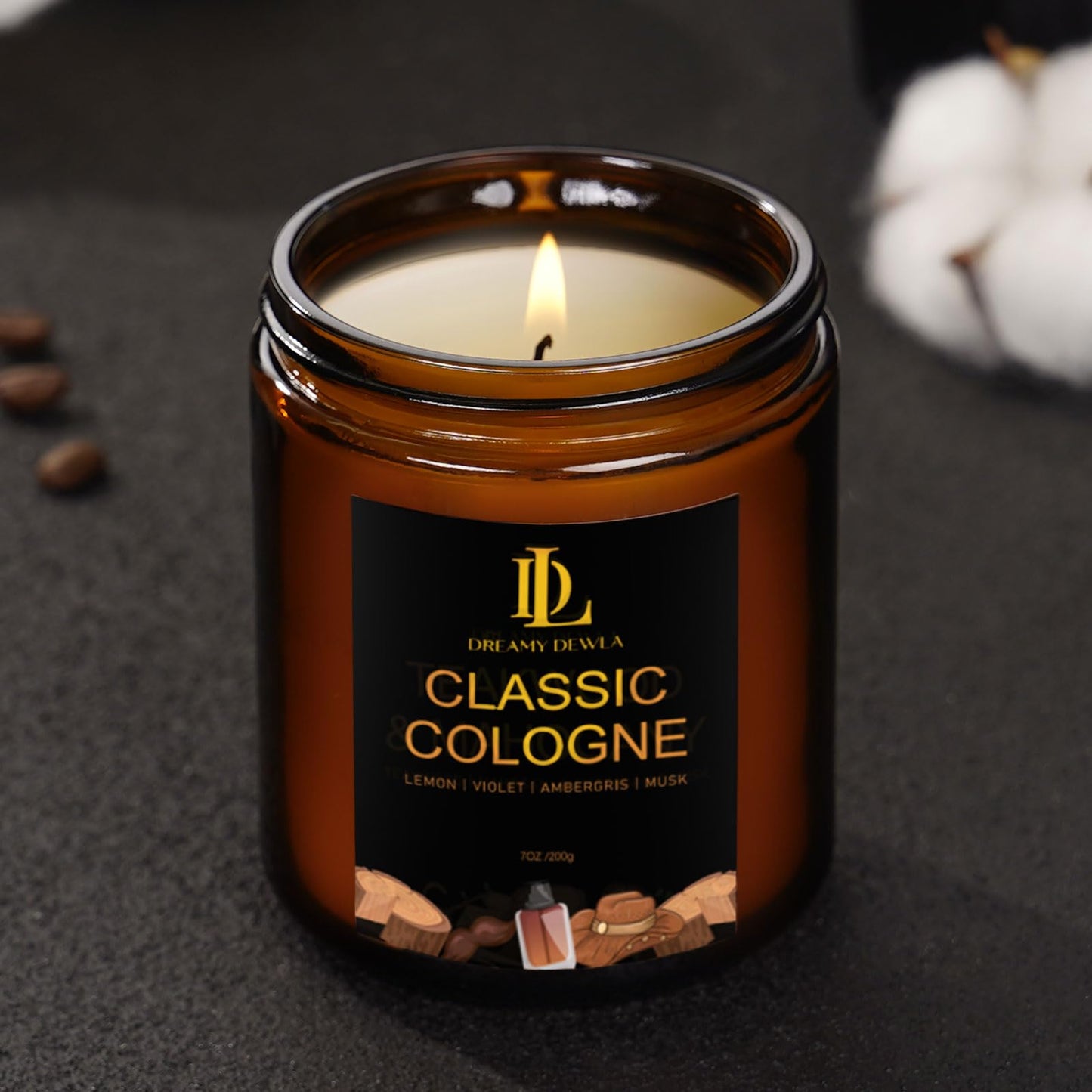 Classic Cologne Candle – Aromatherapy Soy, 7oz, 50 Hour Burn Time
