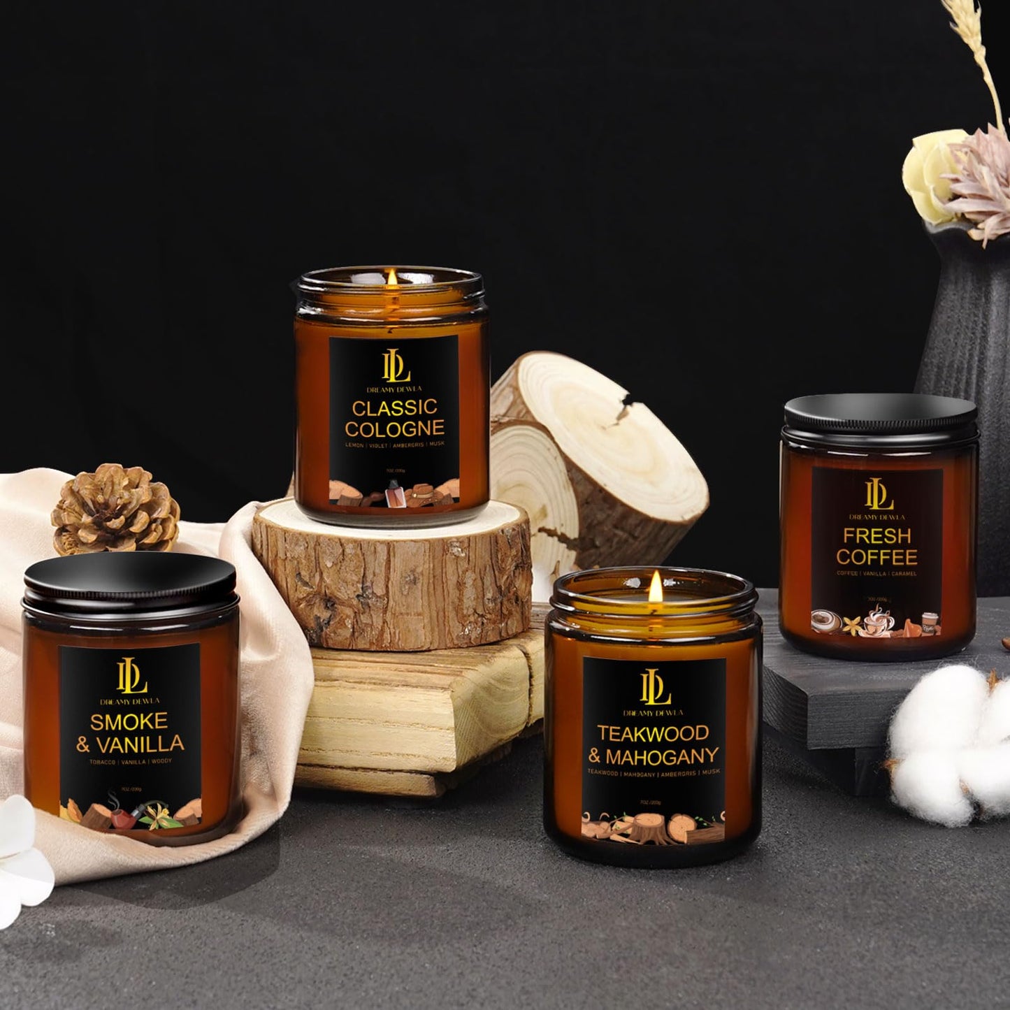 Classic Cologne Candle – Aromatherapy Soy, 7oz, 50 Hour Burn Time