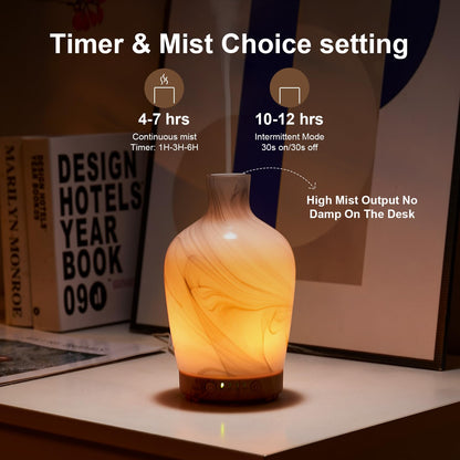 Classical Vase Glass Aromatherapy Diffuser 160ml – Ultrasonic Humidifier with LED Night Light