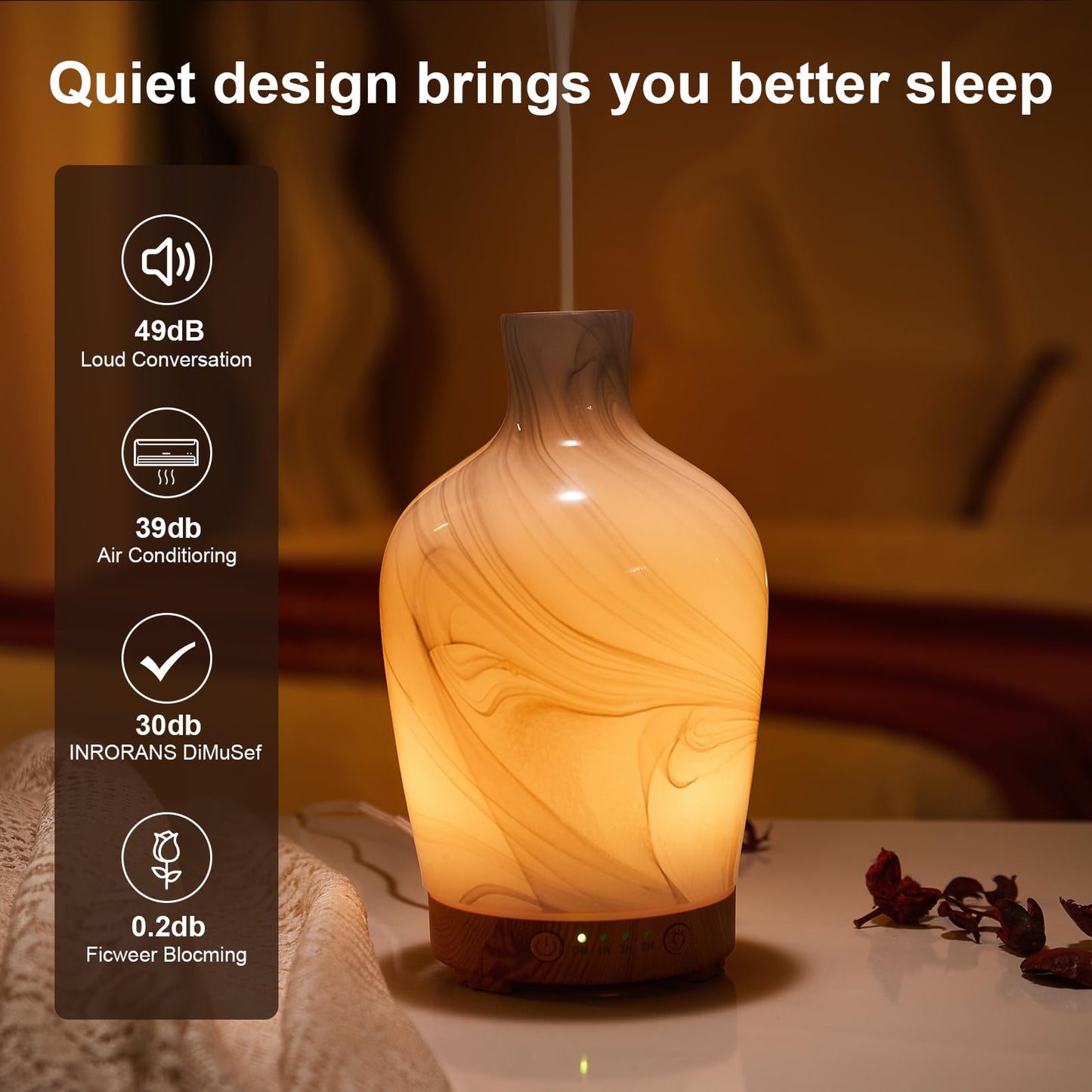 Classical Vase Glass Aromatherapy Diffuser 160ml – Ultrasonic Humidifier with LED Night Light
