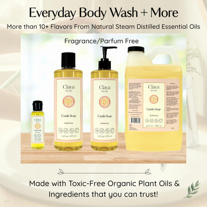 Claya Liquid Castile Soap – Organic, Biodegradable, Gentle for Sensitive Skin (16 fl oz, Laurel Berry)