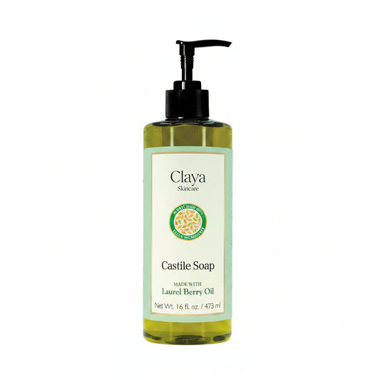 Claya Liquid Castile Soap – Organic, Biodegradable, Gentle for Sensitive Skin (16 fl oz, Laurel Berry)
