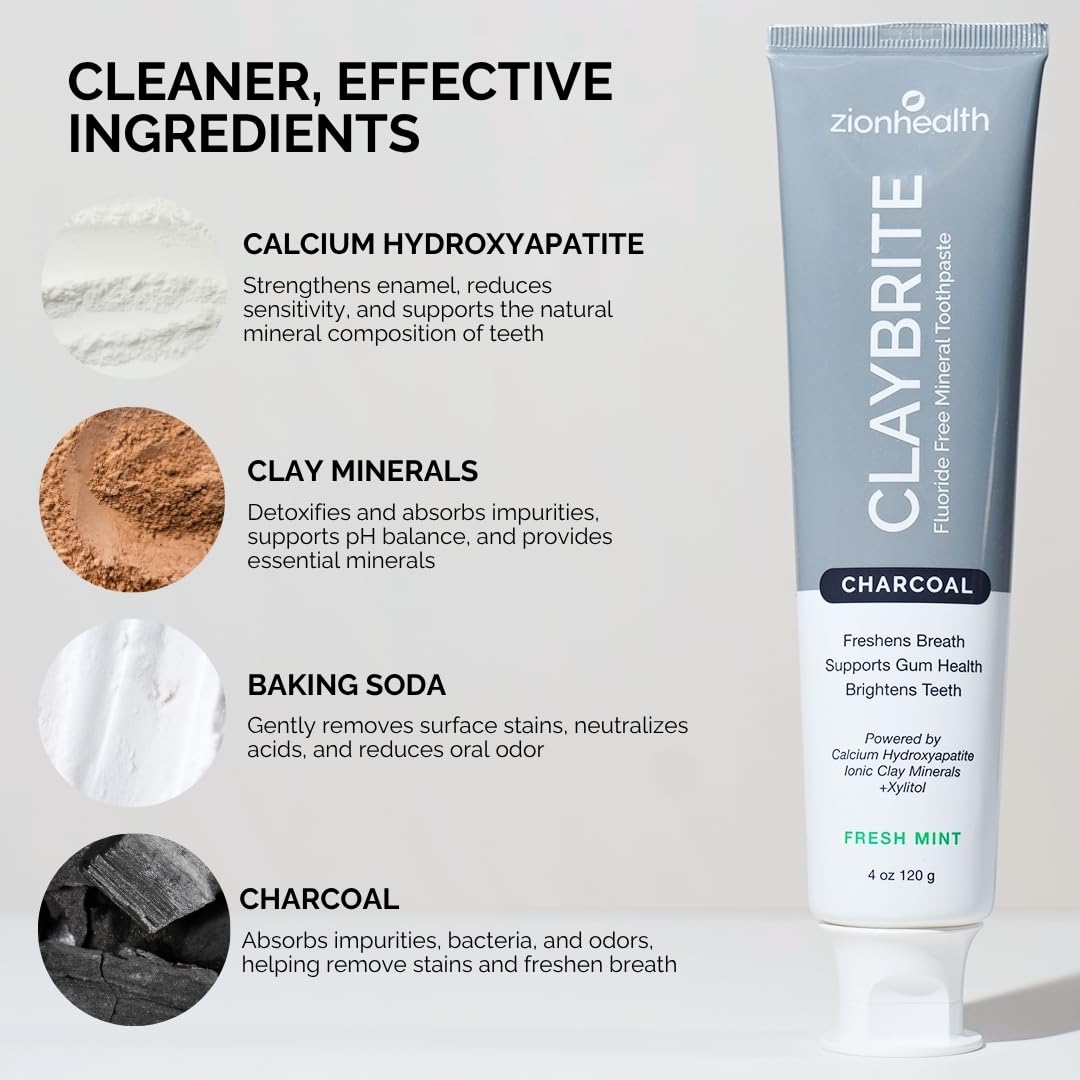 ClayBrite Activated Charcoal Toothpaste Zion Health 4 oz