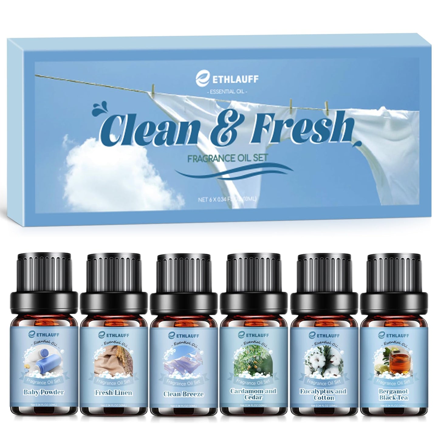 Clean Essential Oils Set – 6 Pack for Diffusers & Laundry
