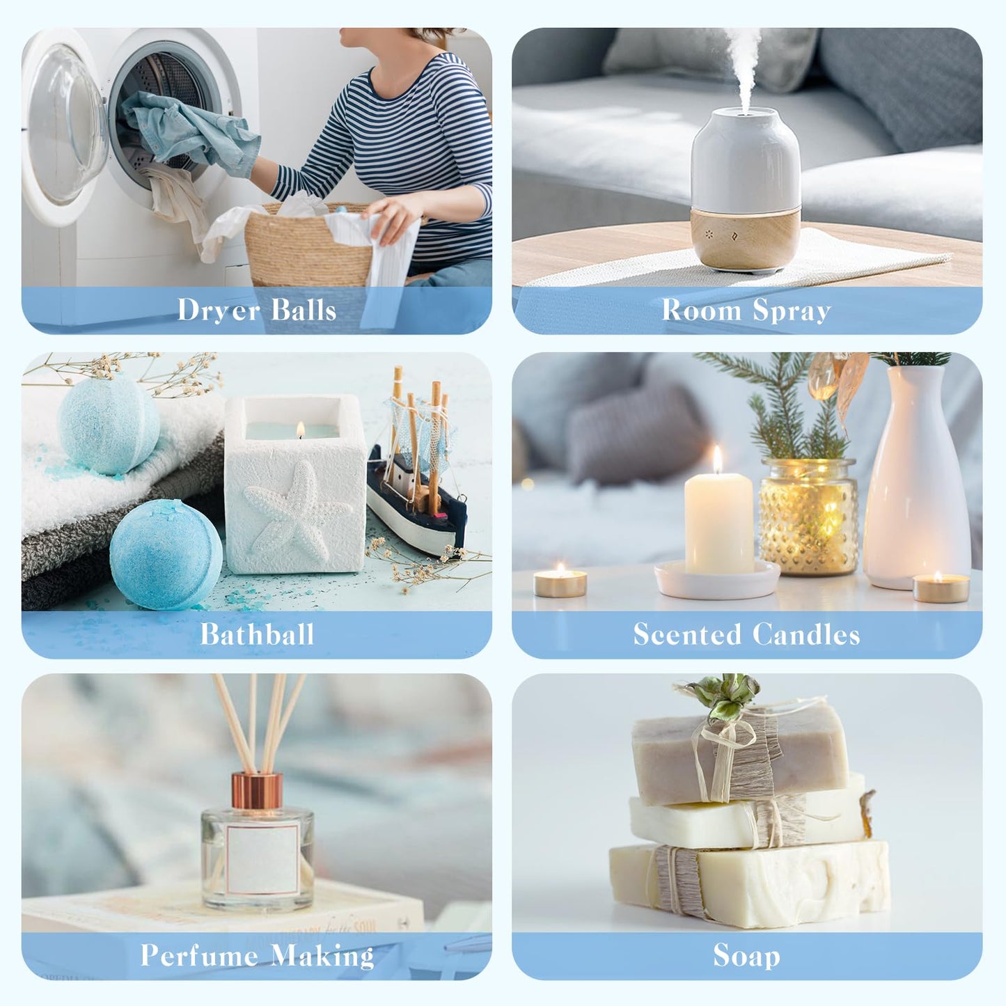 Clean Essential Oils Set – 6 Pack for Diffusers & Laundry