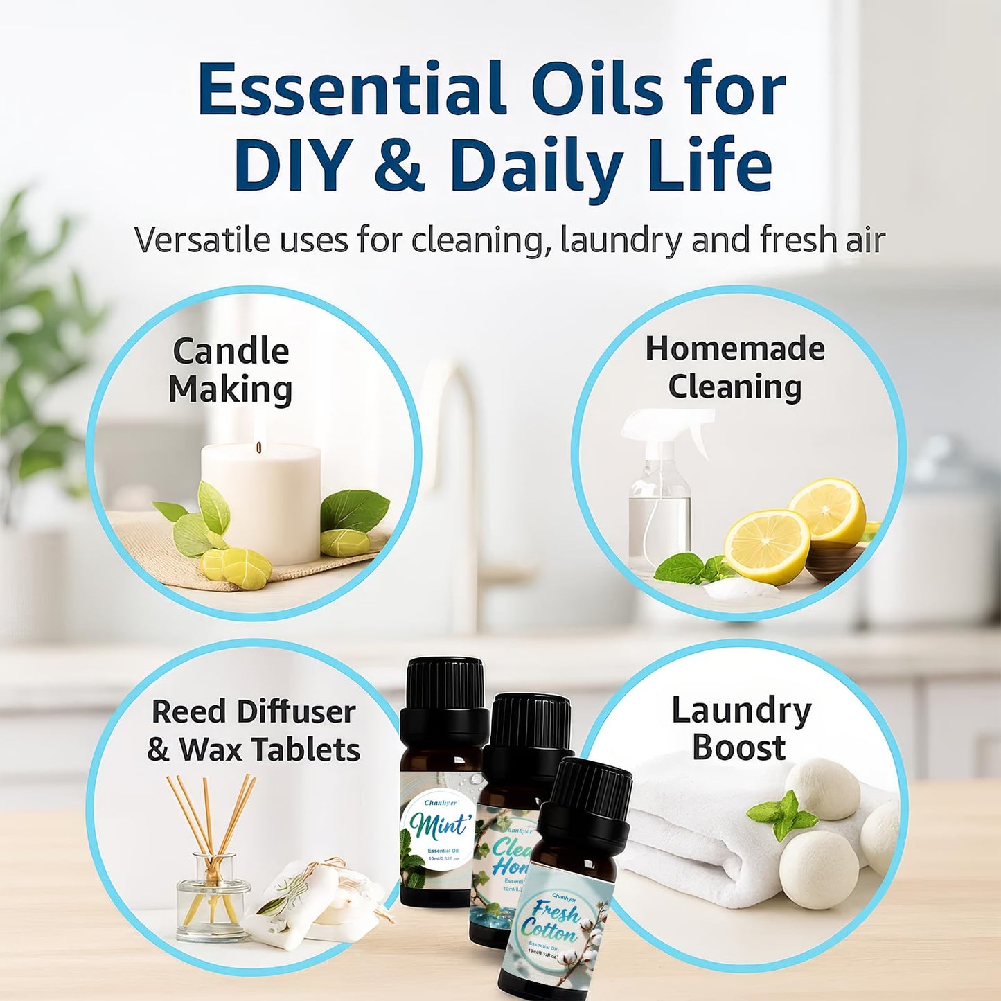 Clean Essential Oils Set 6x10ml – Fresh Linen, Mint, Clean Home